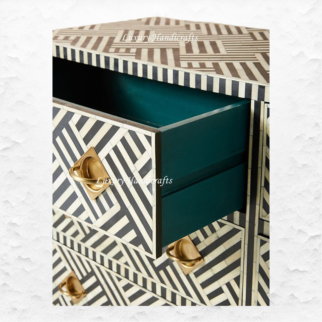 Optical Bone Inlay 9 Drawer Chest Black