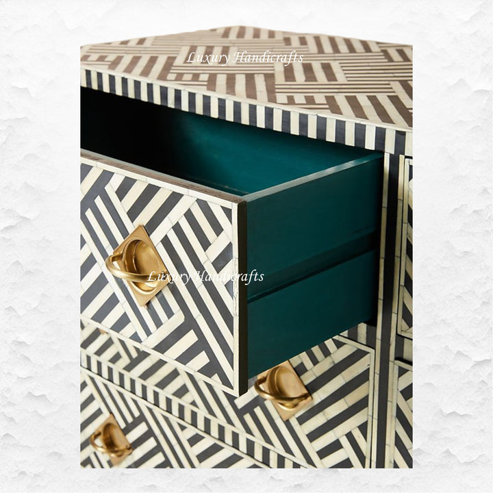 Optical Bone Inlay 9 Drawer Chest Black