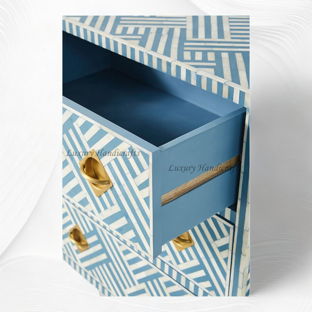 Optical Bone Inlay 9 Drawer Chest Blue