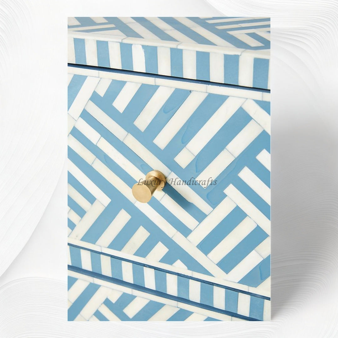 Optical Bone Inlay 9 Drawer Chest Blue