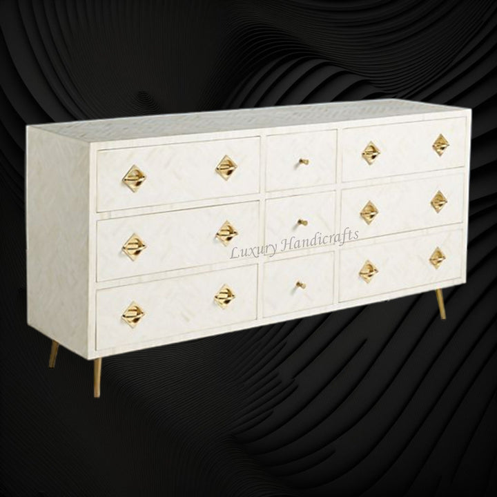 Optical Bone Inlay 9 Drawer Chest White