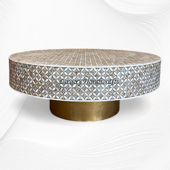 Petite Mother of Pearl Inlay Round Coffee Table Grey