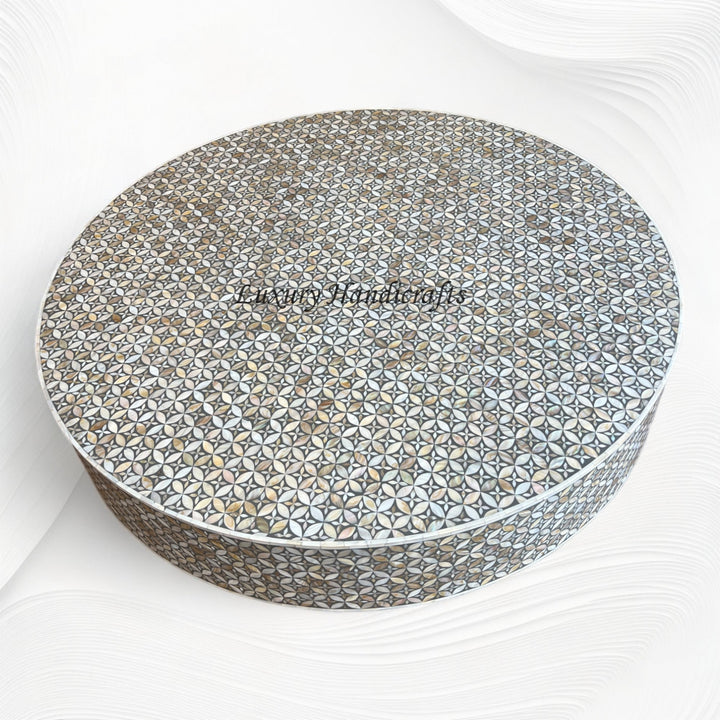 Petite Mother of Pearl Inlay Round Coffee Table Grey