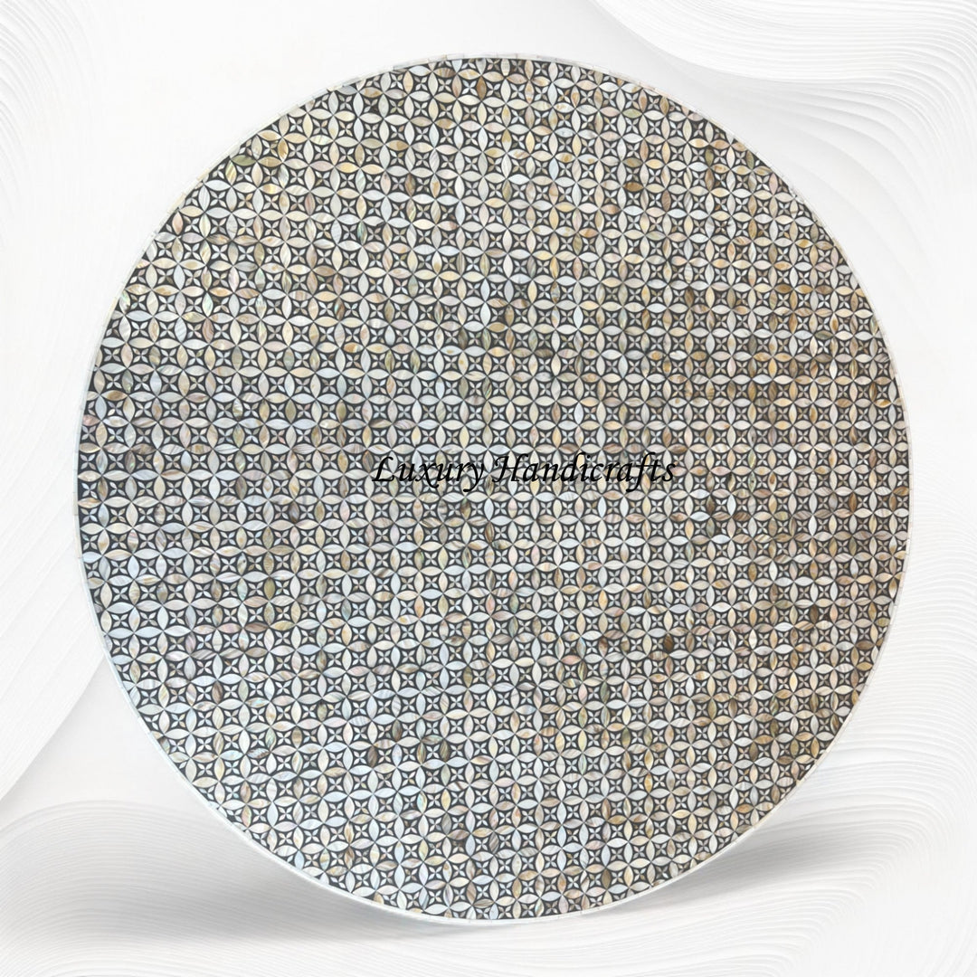 Petite Mother of Pearl Inlay Round Coffee Table Grey