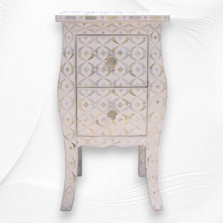 Quote Mother Of Pearl Inlay Bedside 2 Drawer White