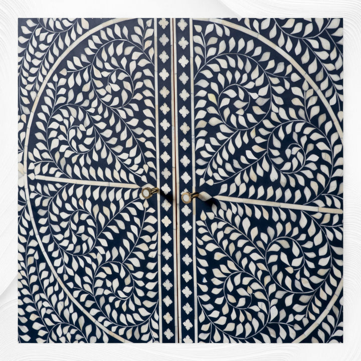 Scroll Vine Bone Inlay Bar Cabinet Blue