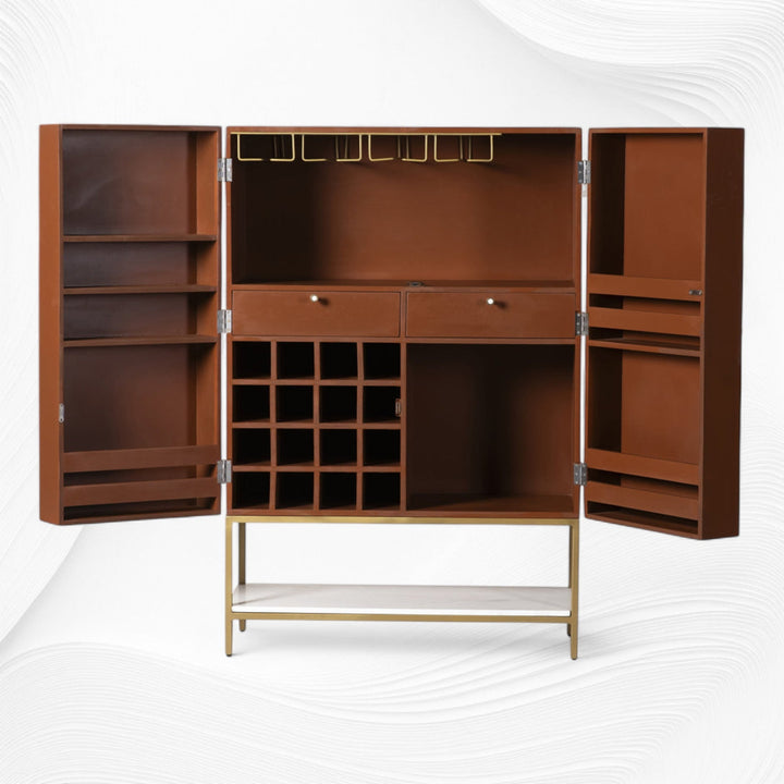 Scroll Vine Bone Inlay Bar Cabinet Blue