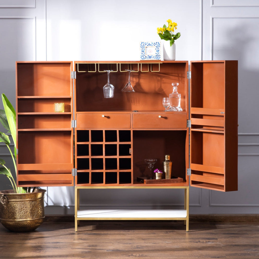 Scroll Vine Bone Inlay Bar Cabinet Blue