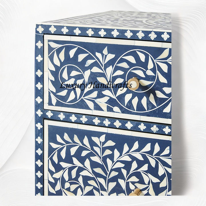 Scroll Vine Bone Inlay 6 Drawer Dresser Blue