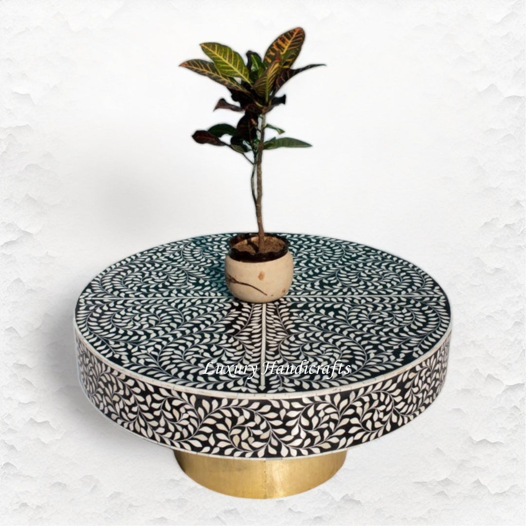 Scroll Vine Bone Inlay Coffee Table Black