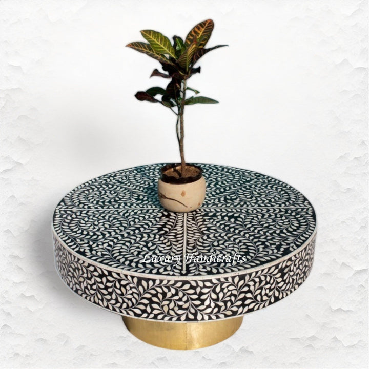 Scroll Vine Bone Inlay Coffee Table Black