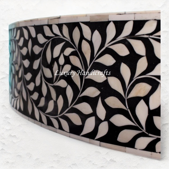 Scroll Vine Bone Inlay Coffee Table Black