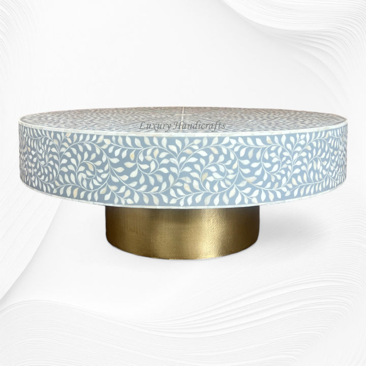 Scroll Vine Round Bone Inlay Coffee Table Grey