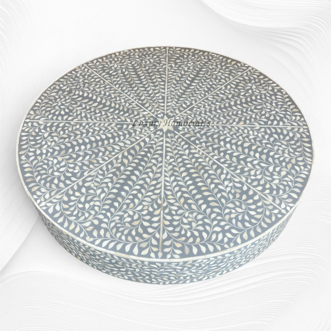 Scroll Vine Round Bone Inlay Coffee Table Grey
