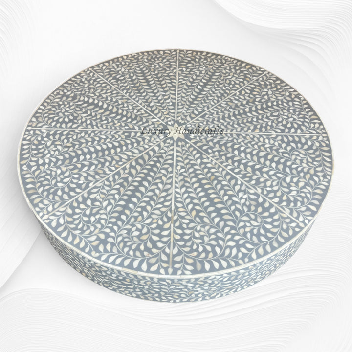 Scroll Vine Round Bone Inlay Coffee Table Grey