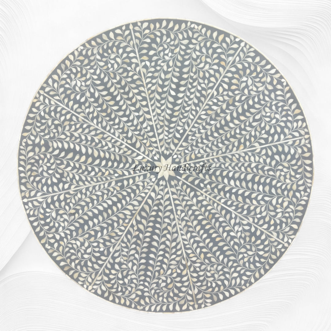 Scroll Vine Round Bone Inlay Coffee Table Grey