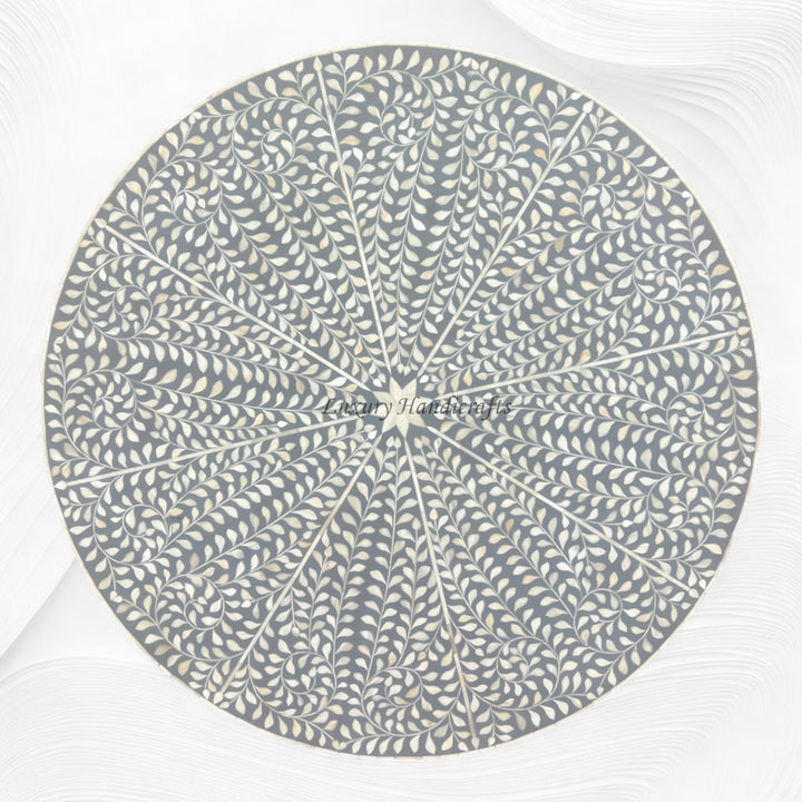 Scroll Vine Round Bone Inlay Coffee Table Grey