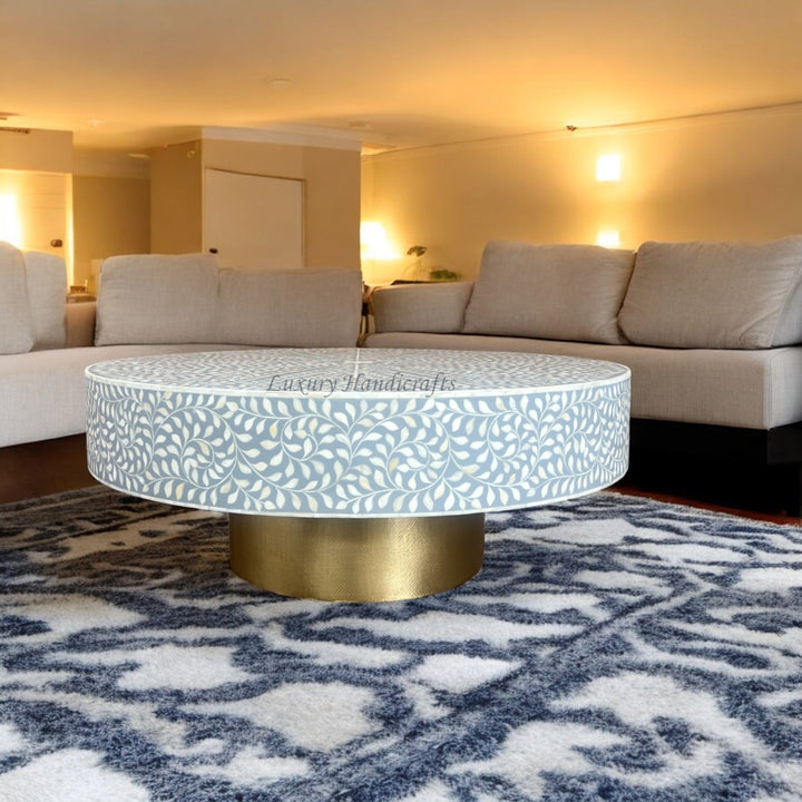 Scroll Vine Round Bone Inlay Coffee Table Grey