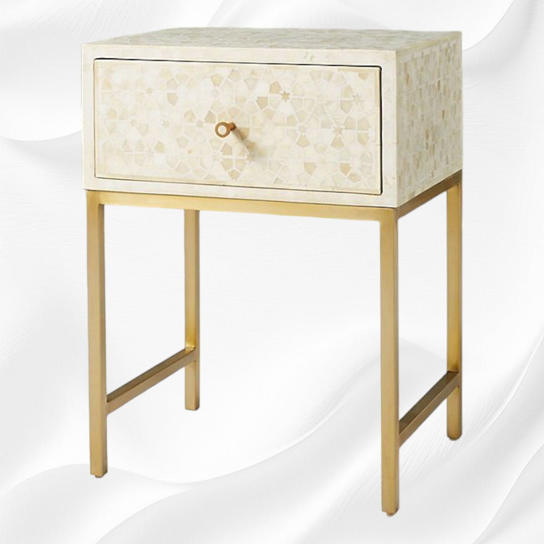 Star Bone Inlay Nightstand Biege