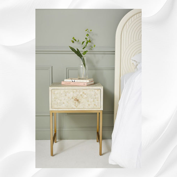 Star Bone Inlay Nightstand Biege