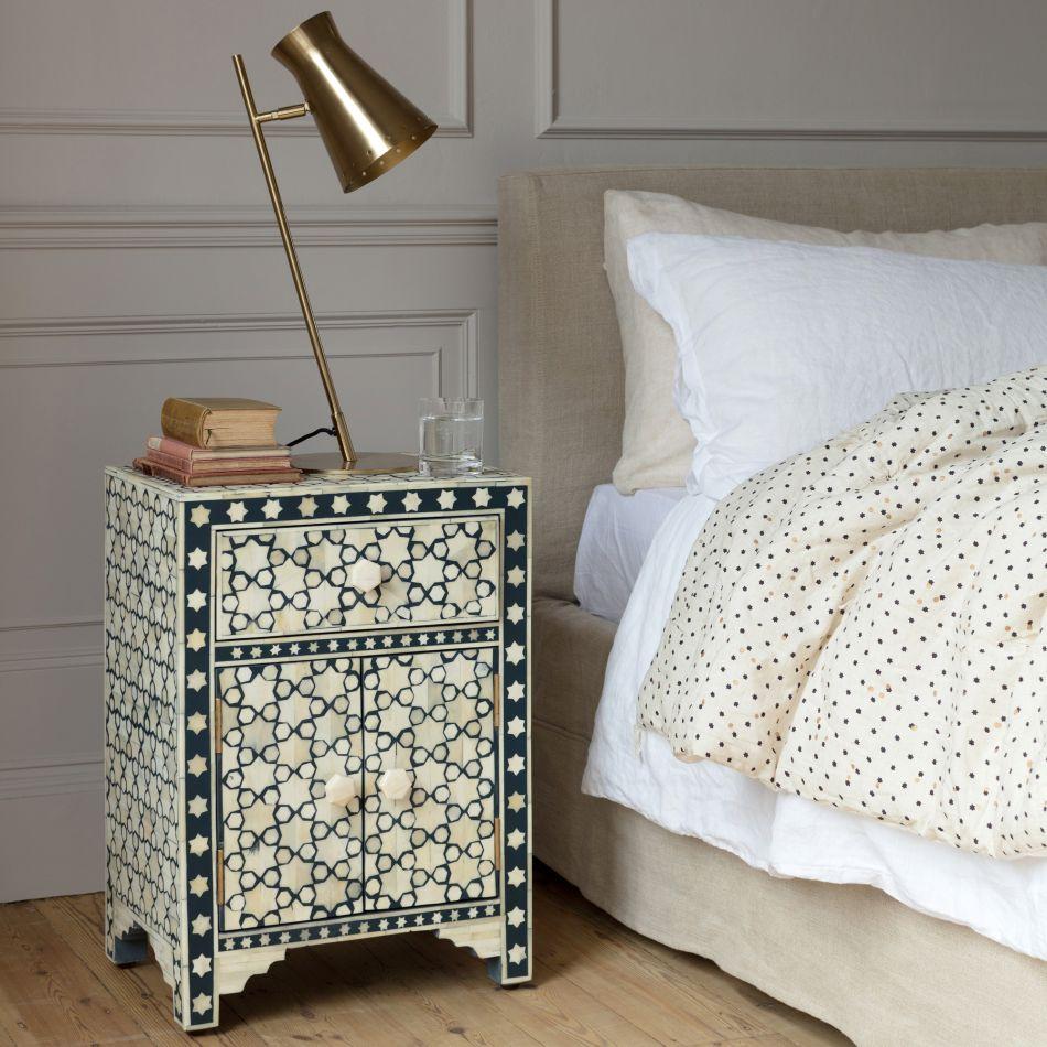 Star Bone Inlay Bedside Grey | 2 Drawer Bedside Table