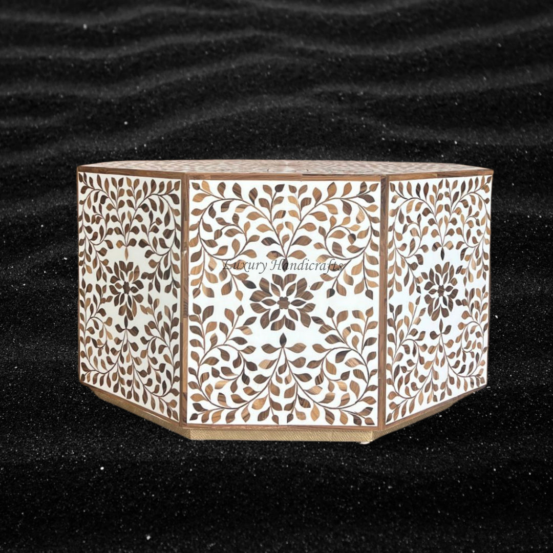 Teakwood Inlay Floral Coffee Table White