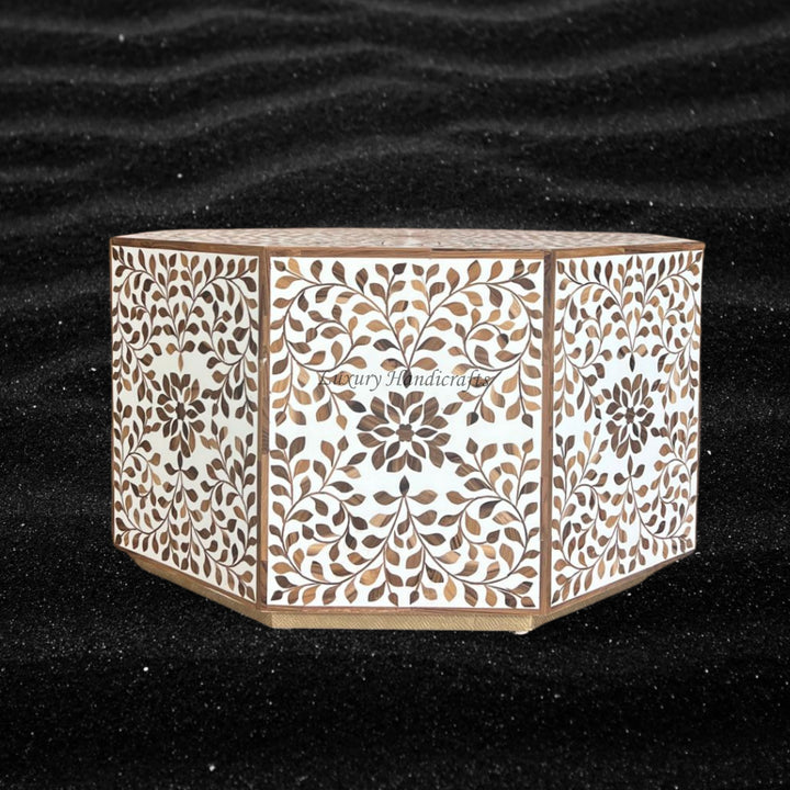 Teakwood Inlay Floral Coffee Table White