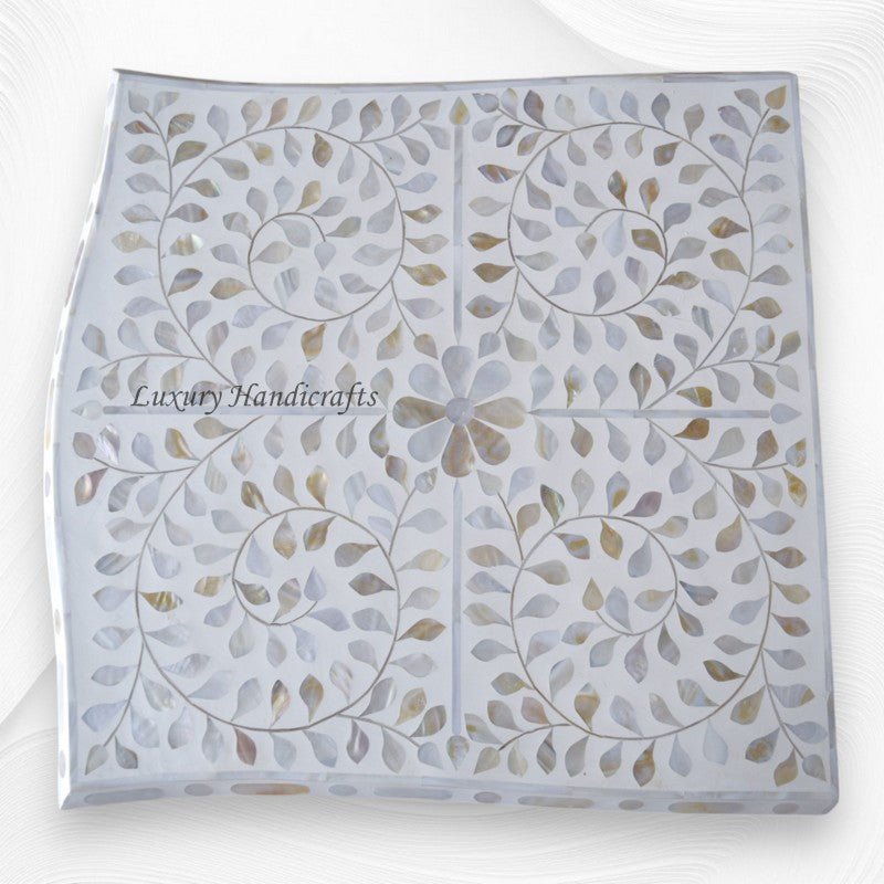 White Mother Of Pearl Inlay French Bedside 1 Drawer Floral Design