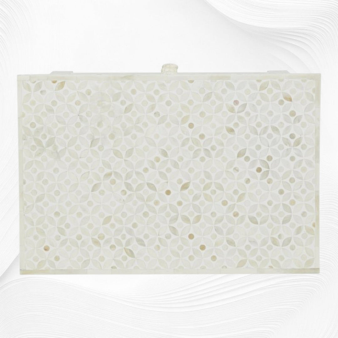White Bone Inlay 3 Drawer Bedside Geometric