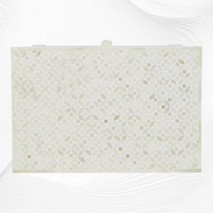 White Bone Inlay 3 Drawer Bedside Geometric