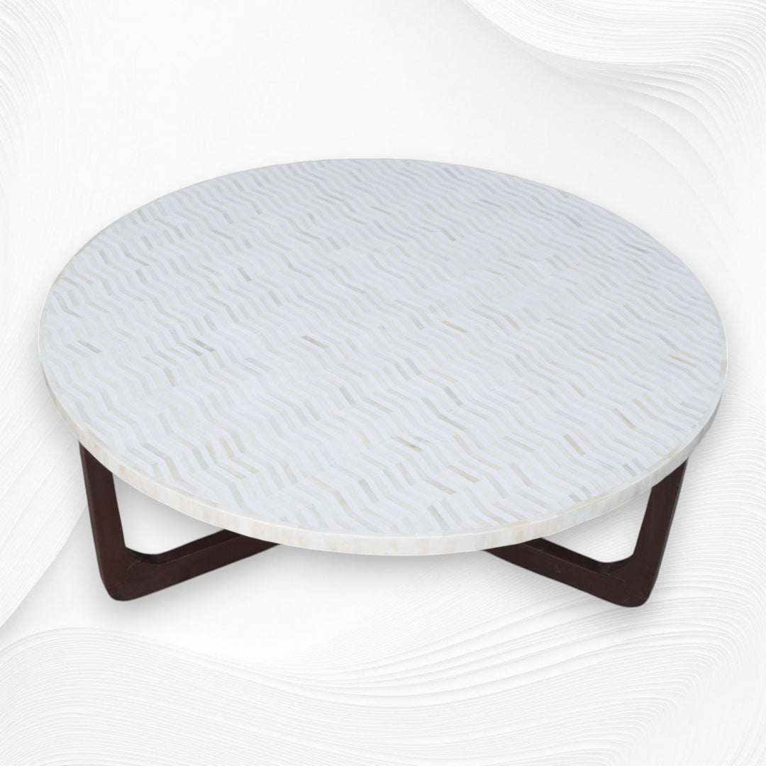 Bone Inlay Chevron Top Center Table Polished Base