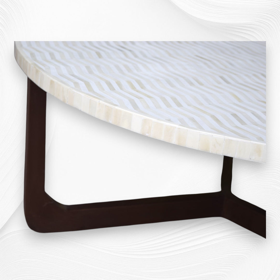 Bone Inlay Chevron Top Center Table Polished Base