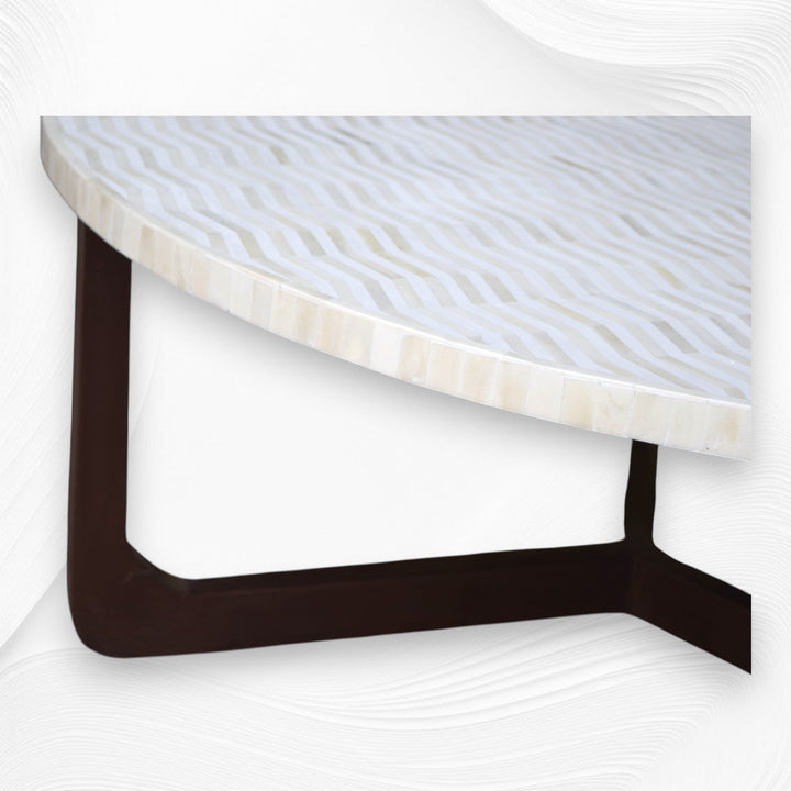 Bone Inlay Chevron Top Center Table Polished Base