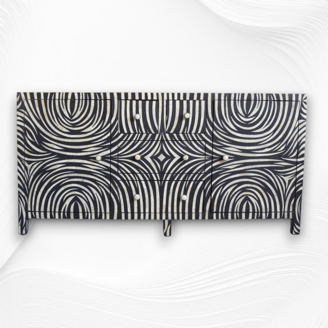 Black Zebra Bone Inlay 2 Door 4 Drawer Buffet