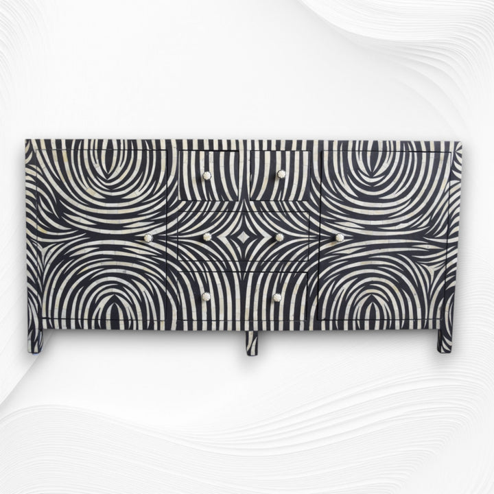 Black Zebra Bone Inlay 2 Door 4 Drawer Buffet