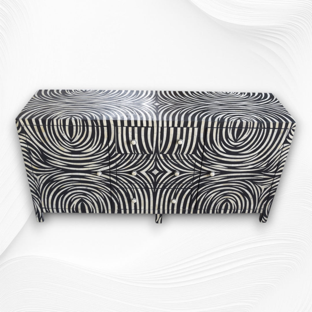 Black Zebra Bone Inlay 2 Door 4 Drawer Buffet