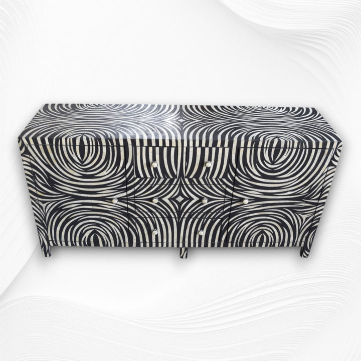 Black Zebra Bone Inlay 2 Door 4 Drawer Buffet