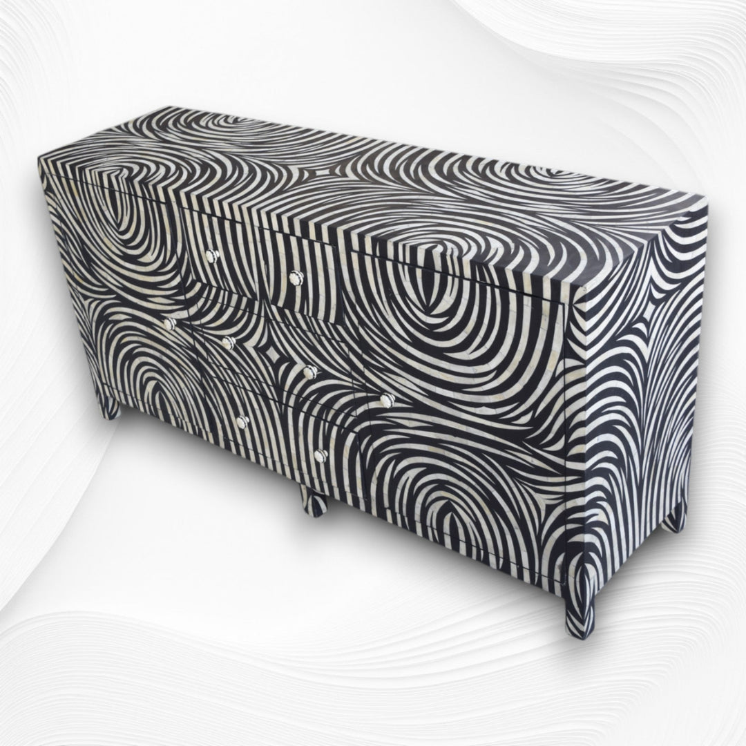 Black Zebra Bone Inlay 2 Door 4 Drawer Buffet