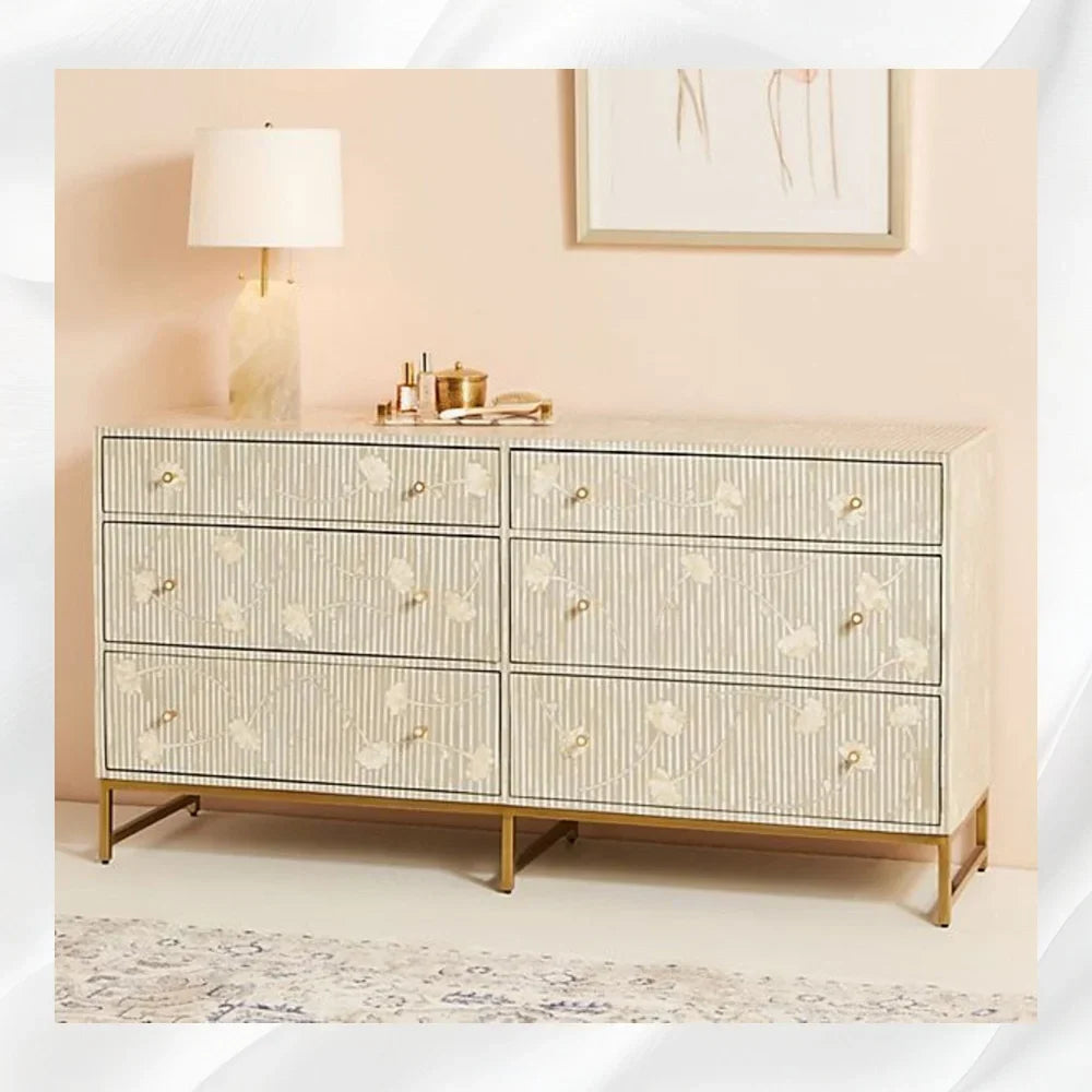 Ada Bone Inlay Chest of 6 Drawers Grey