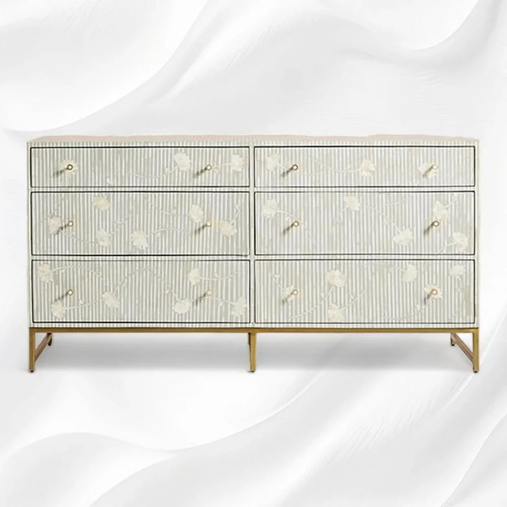 Ada Bone Inlay Chest of 6 Drawers Grey