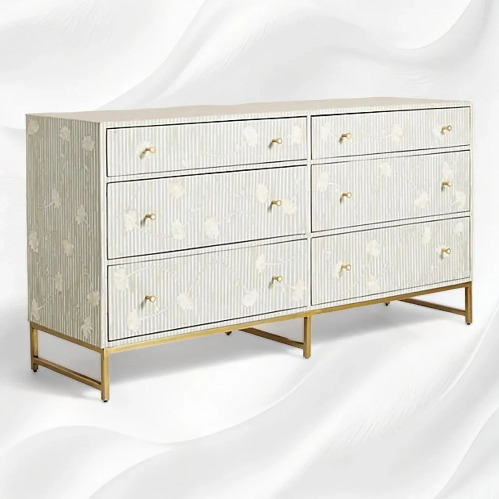 Ada Bone Inlay Chest of 6 Drawers Grey