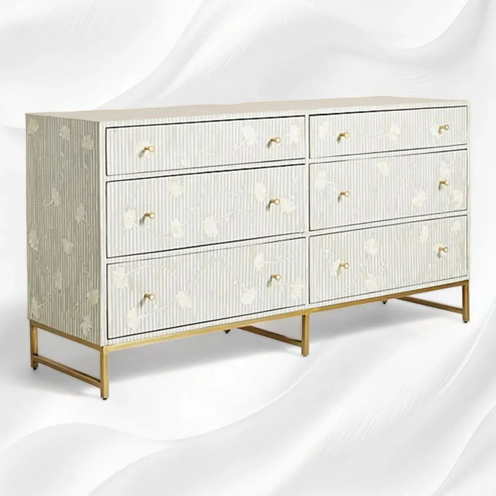 Ada Bone Inlay Chest of 6 Drawers Grey