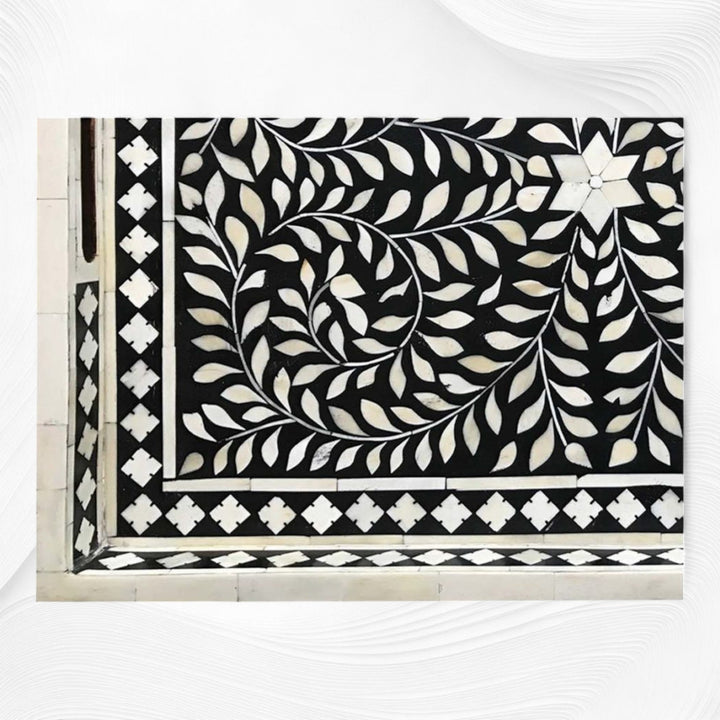Black Bone Inlaid Rectangular Tray Floral Design | Bone Inlay Serving Tray