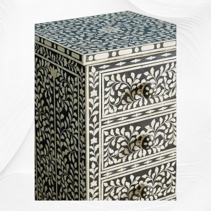 Black Bone Inlay 6 Drawer Floral Lingerie Chest