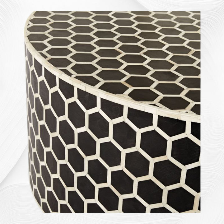 Bone Inlaid Round Coffee Table Honeycomb Black