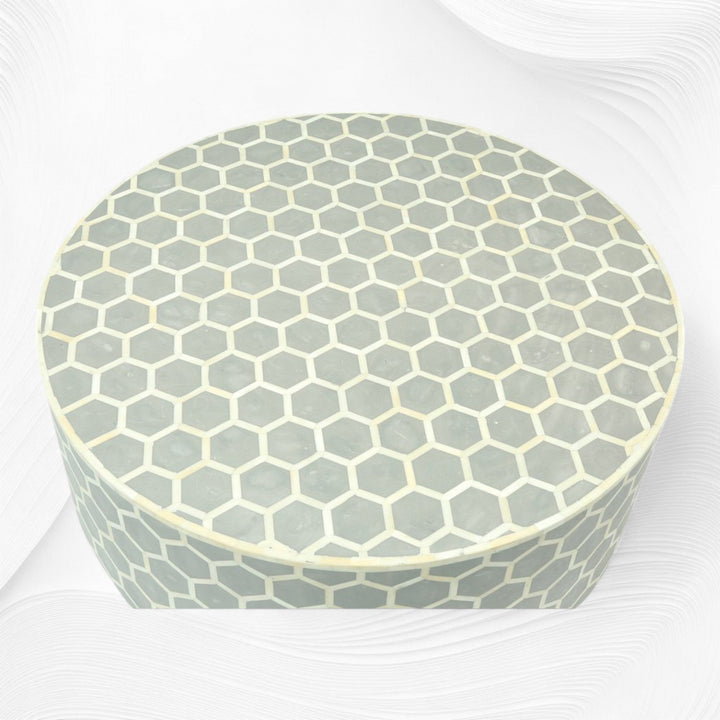 Bone Inlaid Round Coffee Table Honeycomb Grey