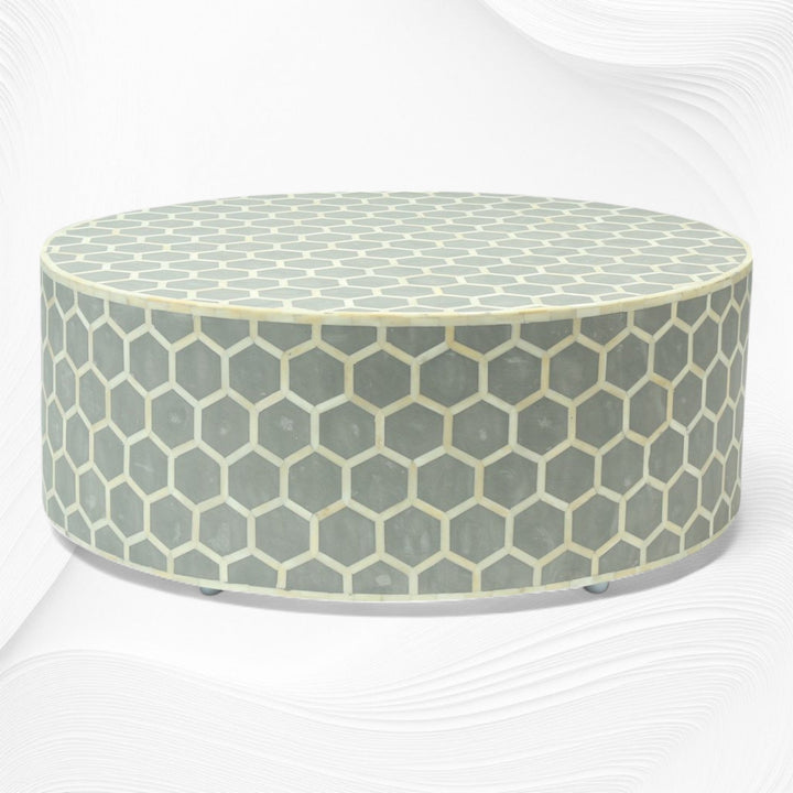 Bone Inlaid Round Coffee Table Honeycomb Grey
