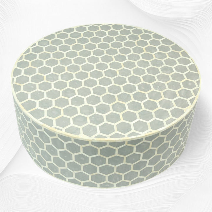 Bone Inlaid Round Coffee Table Honeycomb Grey