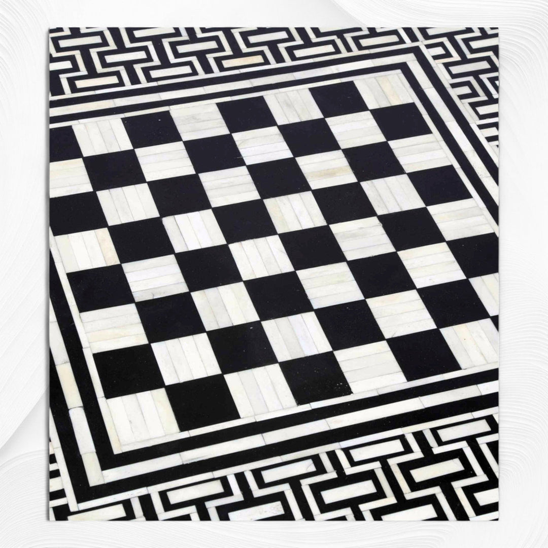 Bone Inlay Chess Coffee Table Black