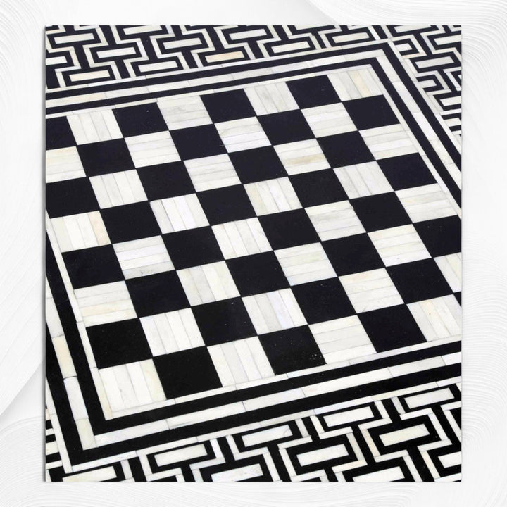 Bone Inlay Chess Coffee Table Black